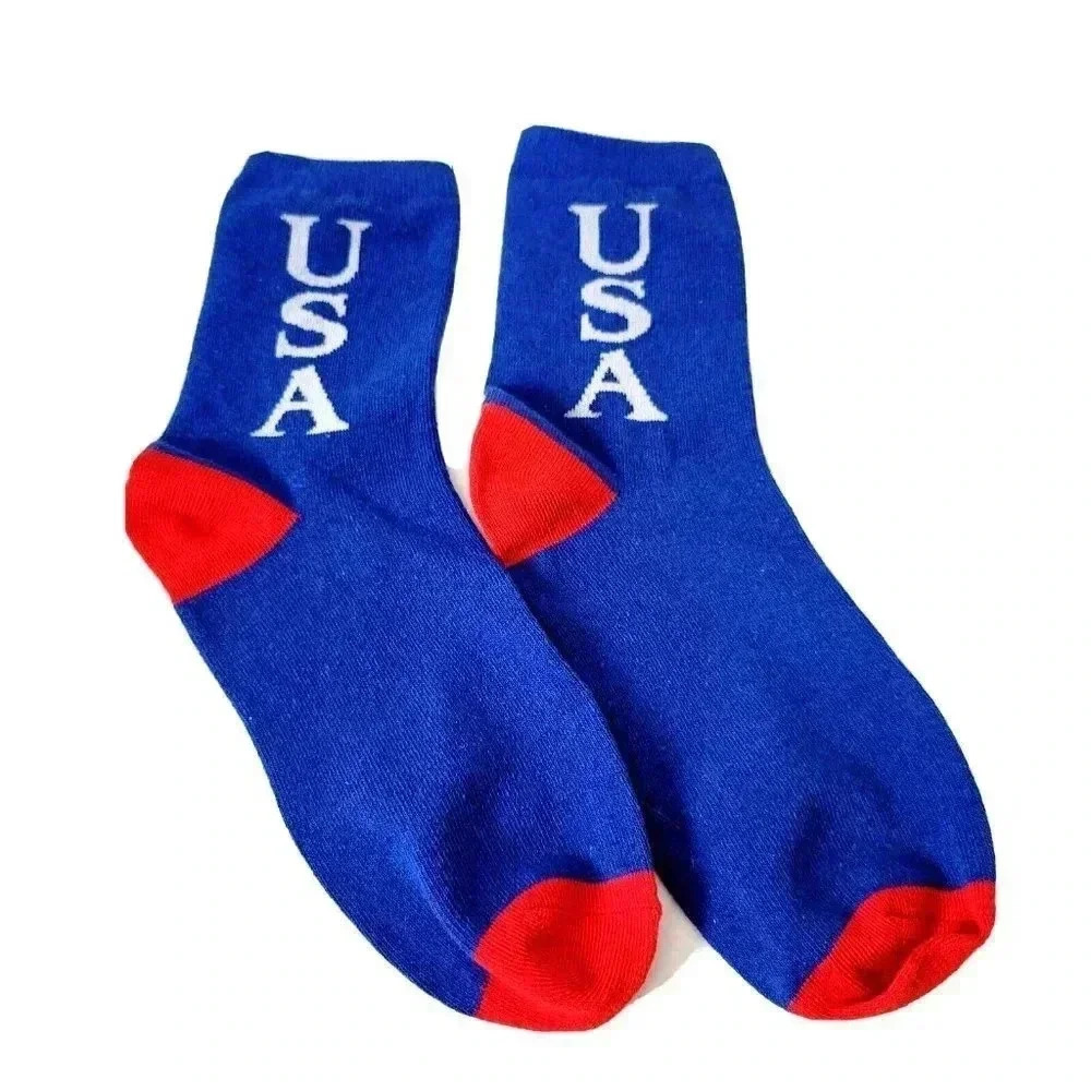 USA American Socks New Without Tags Unisex Size 9-11 Spellout Blue Red